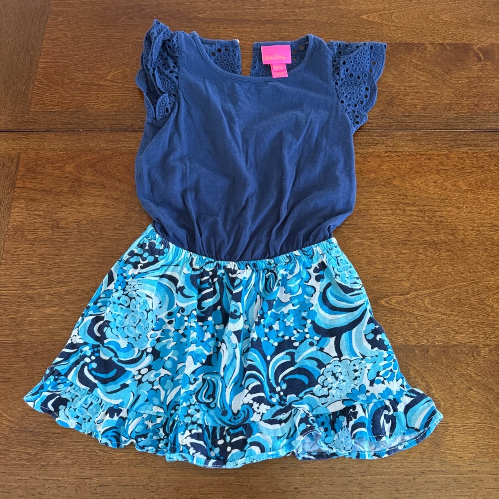 Lilly Pulitzer Blue Ruffled Tiered Sundress with Flutter Sleeves